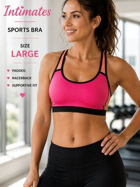 Intimates Neon Pink Racerback Sports Bra Size L Padded Athletic Yoga